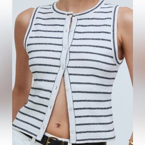 Madewell stripe split crew neck cardigan tank